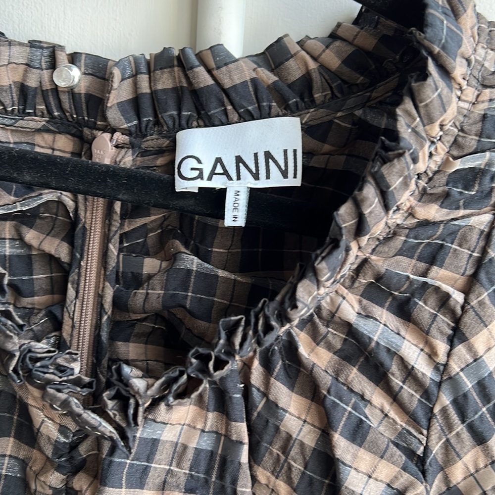 Ganni plaid seersucker midi dress size 36 ~ US size 2 XS